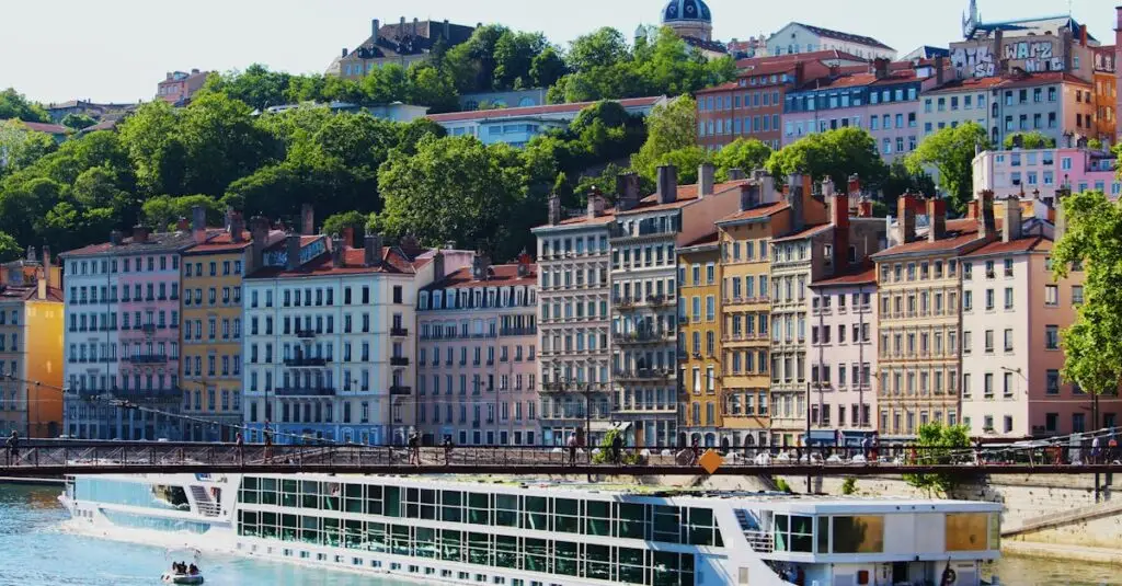 River Cruise ship docked in the city center