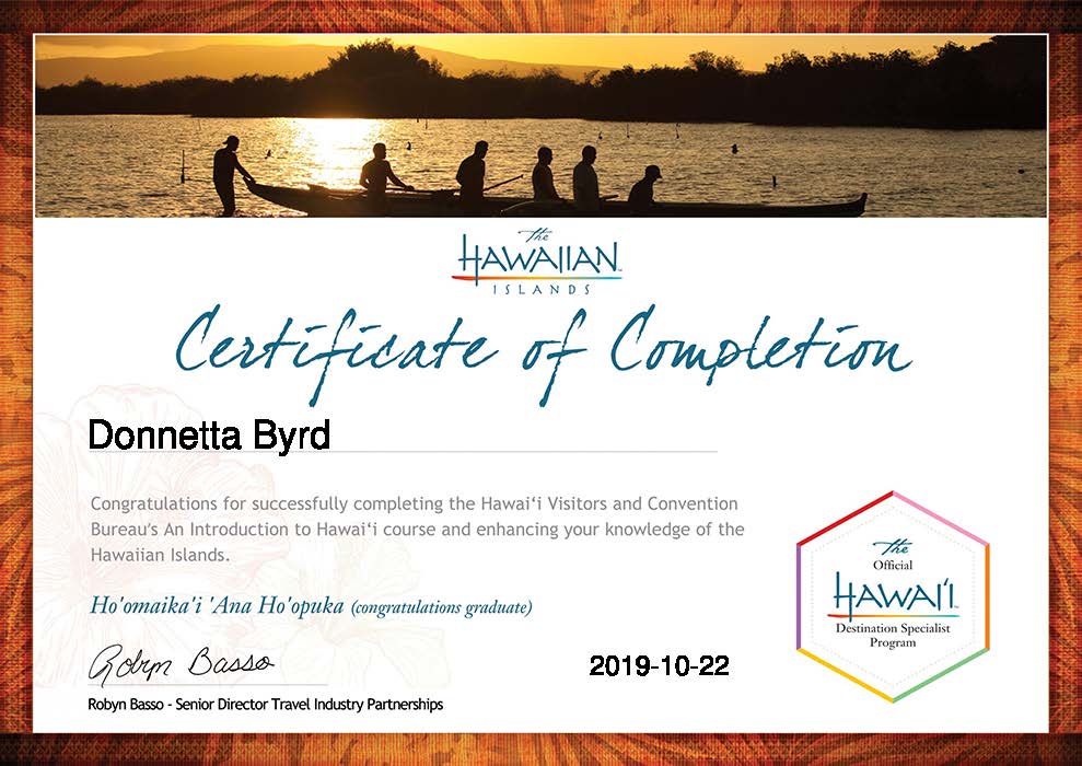 Donnetta-Byrd-Certification One_Hawaii