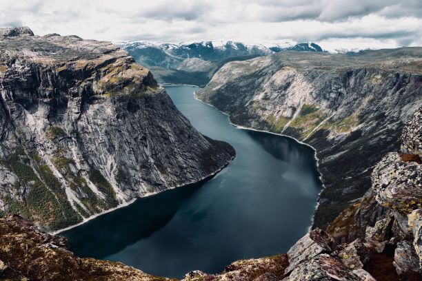 water between cliffs in Norway